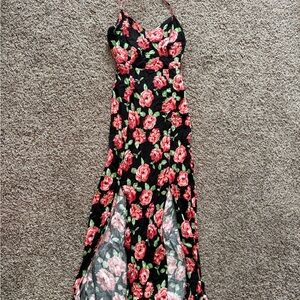 Unique Forever 21 Black and Pink Floral Maxi Dress
